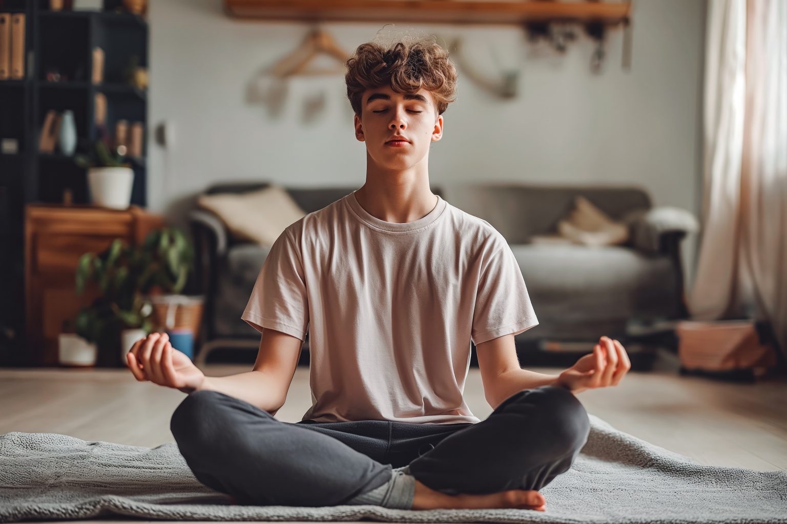 teen boy meditating to practice the importance of self-care