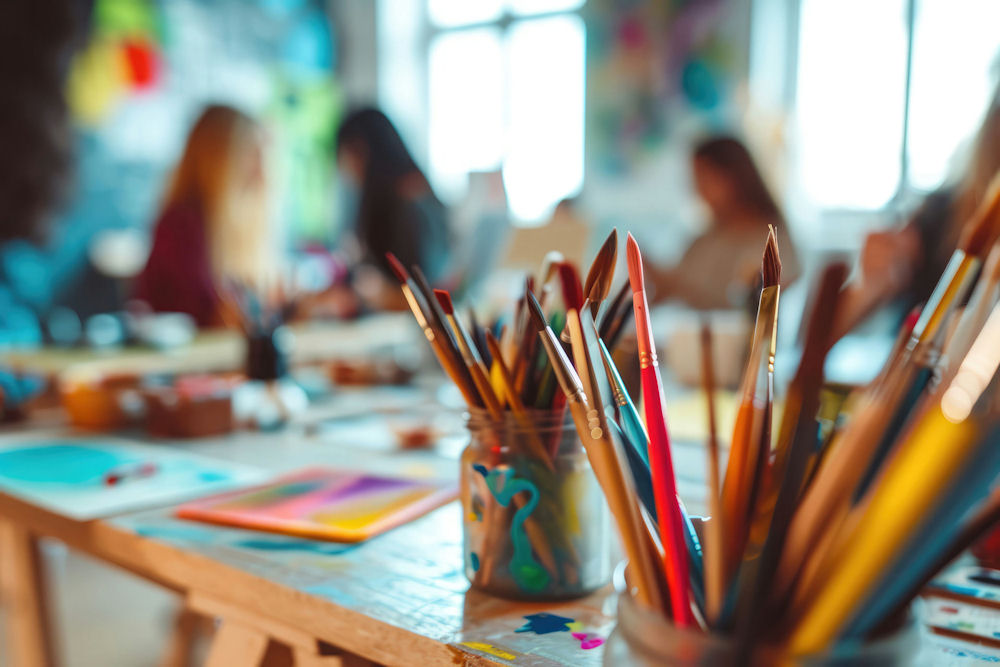 group of teens painting during an art therapy session in Redondo Beach